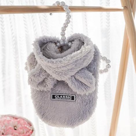Nouveaux vêtements automne/hiver pour animaux de compagnie, sweat-shirt à capuche en polaire à oreilles de lapin, vêtements et accessoires pour chats et chiens de race Bouledogue français, gris L