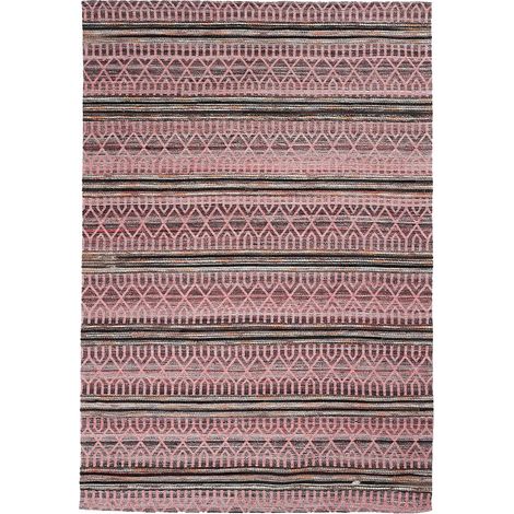 Tapis salon et chambre 60x110 rose rectangle fait à la main motif ethnique VORELA (1/4)