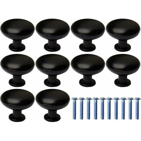 Boutons de Porte, 10Pcs Tiroir de Porte Poignée Bouton Poignée de Meuble, Rond Noir Boutons Poignée pour Placards de Cuisine(avec 10 vis de fixation) (1/4)