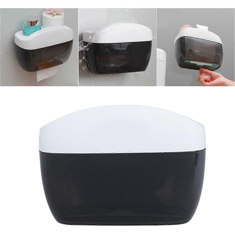 Porte-papier toilette adhésif en acier inoxydable, sans perçage, noir, pour salle de bain et cuisine (1/5)