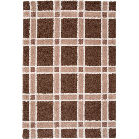 Tapis intérieur motif quadrillage marron et rose - Miro 80 x 150 cm (1/5)