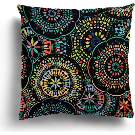 Taie D'oreiller - Coton Linen Épais - Motif Rétro Ethnique Double Face - Pour Canapé Lit Chaise Bureau Voiture - 40x40 cm (1/5)