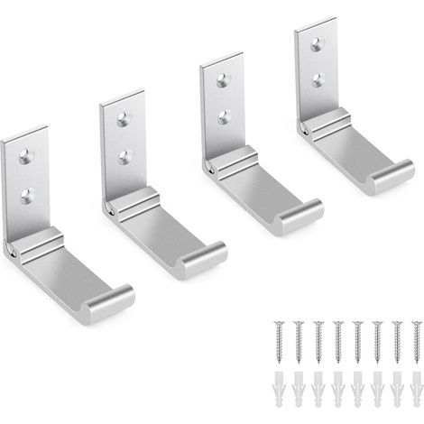 Lot de 4 Crochets Muraux Pliables, Crochet Mural en Aluminium à 90 °, Crochet Mural Pliable avec Vis pour Clés, Serviettes, Chapeau, Sacs, Argent