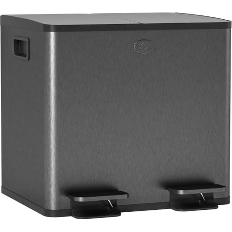 30L Black Stainless Steel Dual Compartment Trash Bin with Deodorizer Holders for Efficient Waste Management