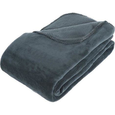 Plaid Microfibre Bleu Orage 180 x 230 cm - Atmosphera (1/4)