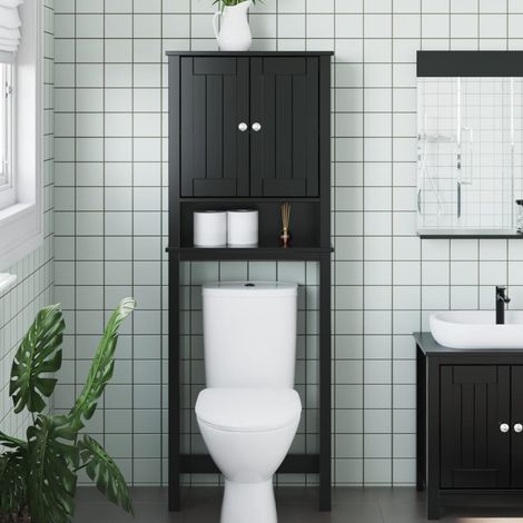 vidaXL Portaoggetti Sopra WC BERG Nero 60x27x164,5 cm Legno