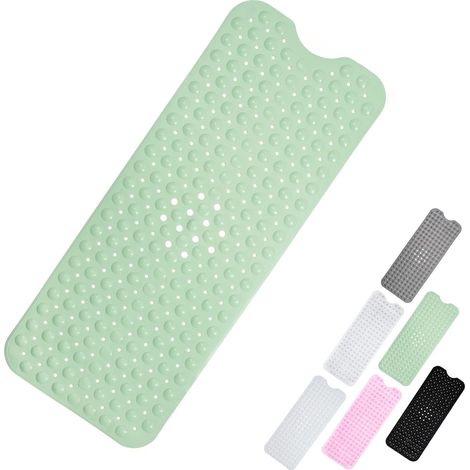 1 Tapis de douche 100x40cm, PVC antimoisissure vert, antidérapant avec ventouses, trous drainage, salle de bain