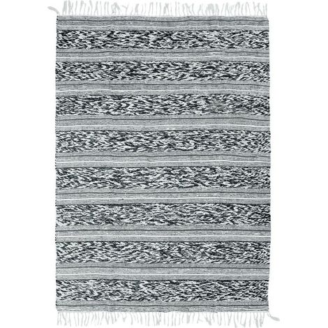 TERRA COTTON RELIEF - Tapis 100% coton bande relief blanc-noir 120x170 (1/5)