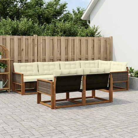 vidaXL Outdoor-Sofagarnitur 7 Stk. Natur und Creme (1/5)
