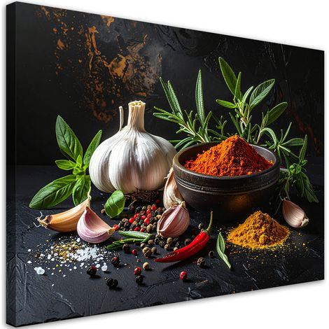 Quadro su tela, Spezie ed erbe aromatiche all'aglio, 45x30 (1/5)