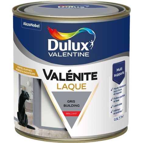 Dulux Valentine Peinture Laque Valénite Intérieur et Extérieur Multi-supports - Finition parfaite et lisse, Haute Résistance - Brillant Gris Building 0,5 L