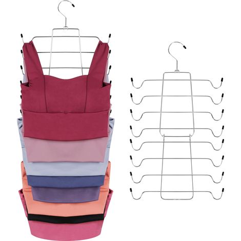 Lot de 2 cintres pour gilets permettant un gain de place, porte-gilets argenté avec 16 crochets. (1/5)