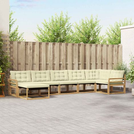 vidaXL Outdoor-Sofagarnitur 7 Stk. Weiß und Creme Massivholz Akazie (1/5)