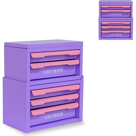 Organisateur de bureau à 5 tiroirs en acier, rangement pour cosmétiques et fournitures de bureau, couleur violet-rose (1/5)