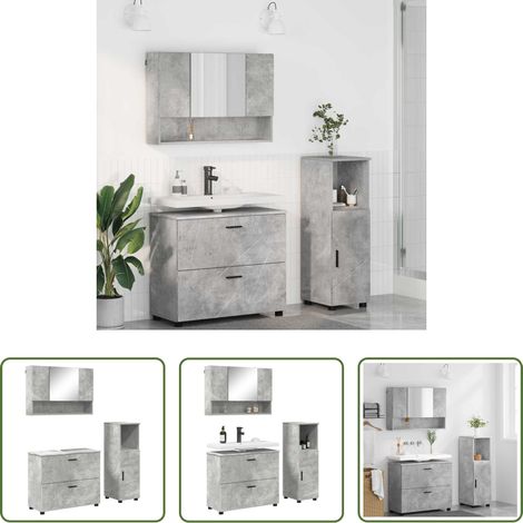 Badezimmer-Schränke - Badezimmermöbel-Set 3 pcs Beton Grau Sperrholz und Metall (1/5)