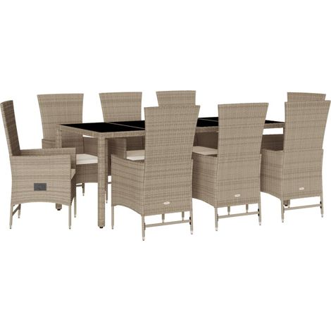 Maison Exclusive - 9-tlg. Garten-Essgruppe mit Kissen Beige Poly