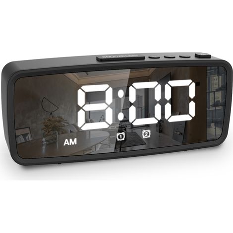 Digitaler Wecker mit 5,1-Zoll-LED-Spiegelbildschirm, zwei Alarmen und Schlummerfunktion.