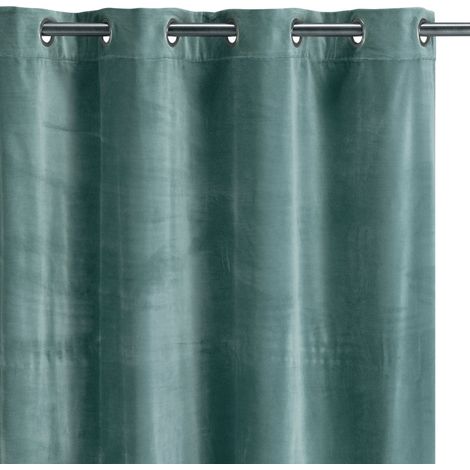 Rideau Tamisant Uni en Velours 100% Coton Vert de Gris pour Fenêtre 140 x 280 cm - PANGIVO