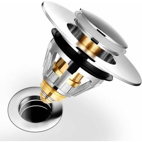 Bonde de Lavabo Pop-Up - Universel Flitre de Vidange Anti-Bloqué, Bouchon Lavabo, Bonde et Clapet Baignoire[Acier Inoxydable+Cuivre Pur, pour 34-38mm Trou Vidange]Bouchon Baignoire pour Lavabo Cuisine (1/5)