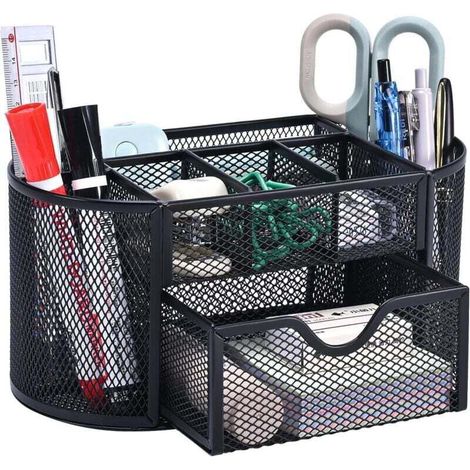 Metall-Büroorganizer mit Schublade & Stifthalter – ideal für Stifte, Haftnotizen, Heftklammern & Büroklammern – kompakt & elegant (1/4)