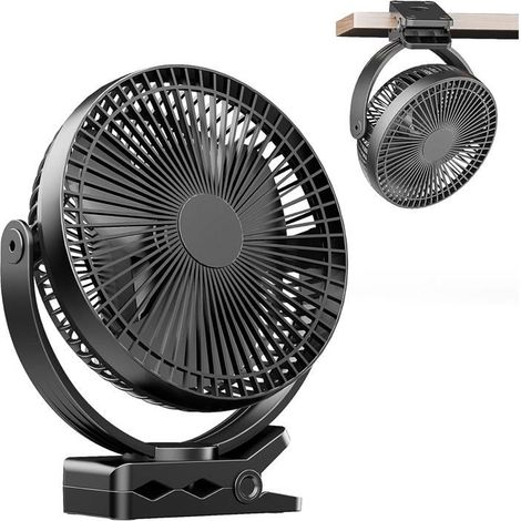 Ventilateur Pince USB 8 inch avec batterie 10000 mAh, Portable Petit Ventilateur de Bureau, 4 vitesses, double rotation à 360Dépenser (1/5)
