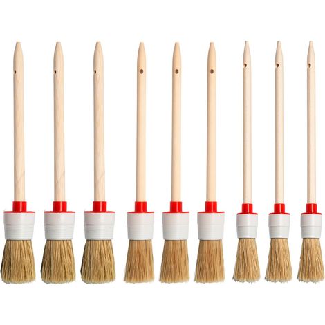 9 Pièces Pinceaux Rond en Bois Pinceau Rond Poils Naturels Pinceau Brosse Ronde Ø 20mm/25mm/30mm Pinceaux à Rechampir pour Peinture Murale, Meubles, Lasures, Vernis (1/5)