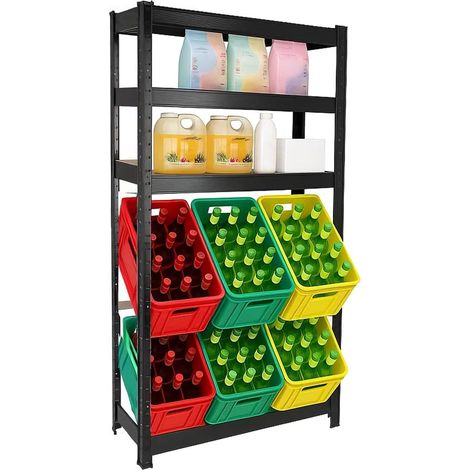 YORKING Getränkekistenregal Bodensee 6 Kisten mit 3 Ablagen Platzsparender Kistenständer Getränkeregal Kistenregal für Wasserkisten Bierkisten Mehr Standing Shelf Units Drinks Beer Water Crate Shelf S (1/5)