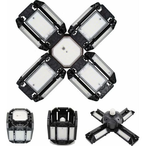 LED lumière de garage, Éclairage de garage à LED, plafonnier de l'atelier à réglable, éclairage E27 6000K, avec plusieurs panneaux réglables,15000 lumens, stockage de l'atelier de garage(noir) ,P10 (1/4)
