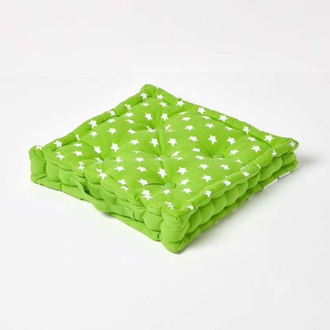 HOMESCAPES Cotton Green Stars Floor Cushion, 50 x 50 cm