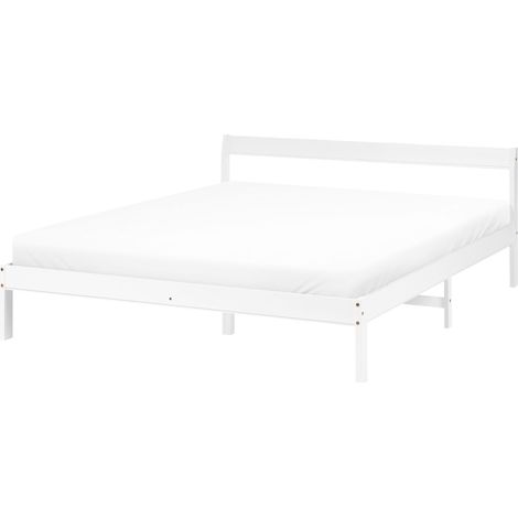 Bed Frame White Pine Wood EU Double Size 4ft6 Headboard Minimalist MADONE (1/5)