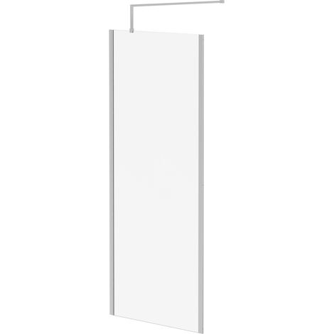 Pacco 8mm Clear Glass Polished Chrome 1850mm x 800mm Walk In Shower Screen including Wall Channel with End Profile and Support Bar (1/5)