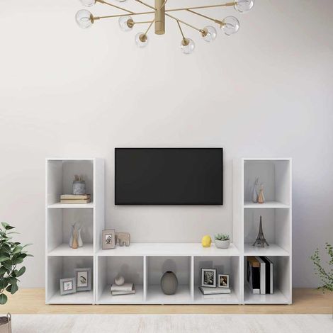 vidaXL Muebles de salón 3 piezas madera ingeniería blanco 107x35x37 cm (1/5)