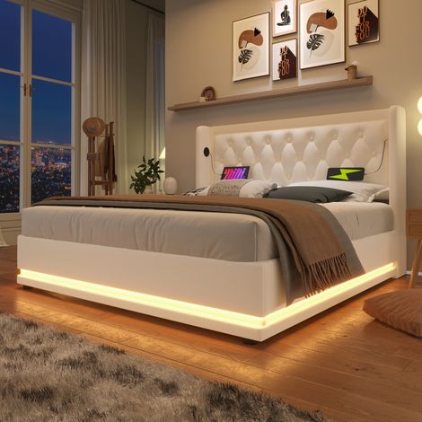 letto contenitore 140x200 USB LED bianco PU OKMYHOME (1/5)