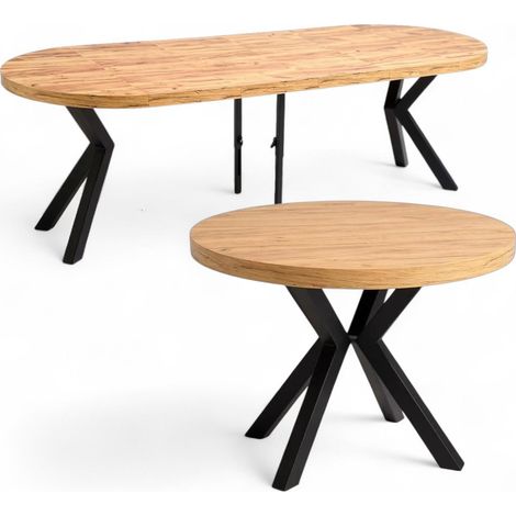 Runder Ausziehtisch Ø110 auf 310 cm, Eiche Craft, schwarzes X-Gestell (1/5)