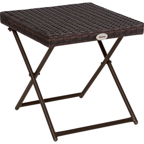 Table basse pliable de jardin style cosy chic dim. 40L x 40l x 40H cm acier résine tressée imitation rotin marron