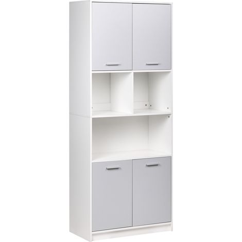 Estantería de 4 puertas estantes abiertos y cerrados librería estilo minimalista aglomerado gris/blanco Zehna