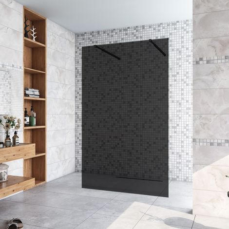 77.7x200cm+ mit 2 73-120cm Schwarz Stabilisator 10mm Nano Sicherheitsglas Walk in Rauchglas Duschwand Duschabtrennung (1/5)