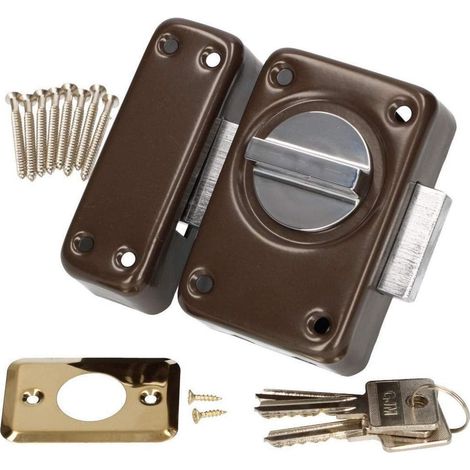 KOTARBAU Serrure à visser 110 mm serrure supplémentaire verrou à bouton serrure de porte serrure de porte de garage marron (1/5)