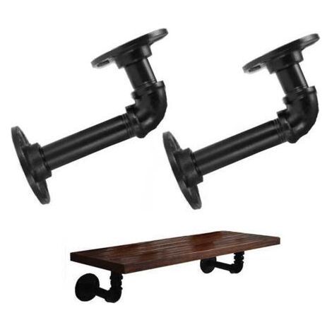 2pcs Industrial Pipe Shelf Brackets for Shelves, Black Metal L-shaped Pipe Floating Shelf Bracket - Heavy Duty Decorative Wall Shelving Bracket Rustic Farmhouse Vintage Style (1/4)