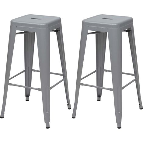 2x tabouret de bar HWC-A73, chaise de comptoir, métal, design industriel, empilable - gris (1/5)