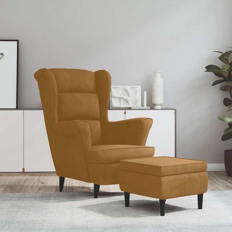 Fauteuil à oreilles avec tabouret Confortable, Chaises pour Salon, Siège élégant pour Chambre Marron Velours SDG68765