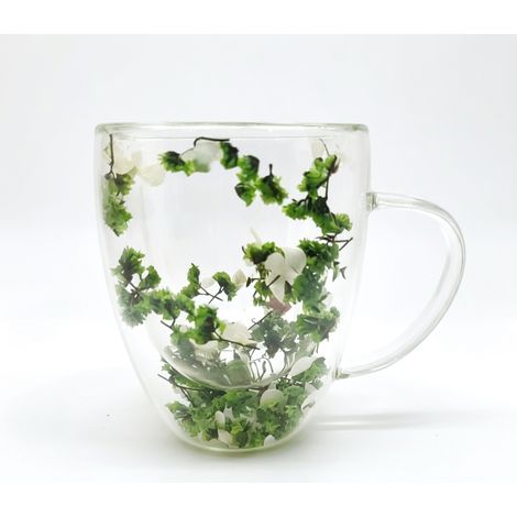 Verre à double paroi fleurs séchées et sable doré 350 ml motif n° 16