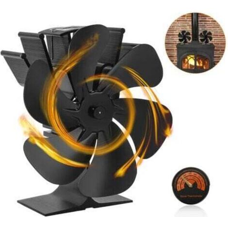 Ventilateur De Poêle À Bois Double Tête 6 Pales, Mini Ventilateur De Cheminée, Ventilateur De Four Pour Chauffage À Bois