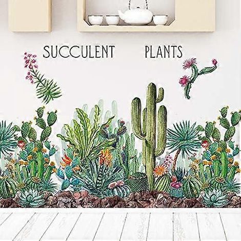 Stickers muraux végétaux tropicaux, fleurs et cactus. Imperméables et amovibles, ils décorent portes, chambres, fenêtres et salons (60 x 90 cm). (1/3)