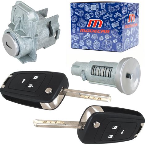 Ensemble de 4 pièces comprenant : serrure de porte avant gauche, contacteur d'allumage et 2 clés électroniques pour Opel Vectra C (2002-2009). (1/3)