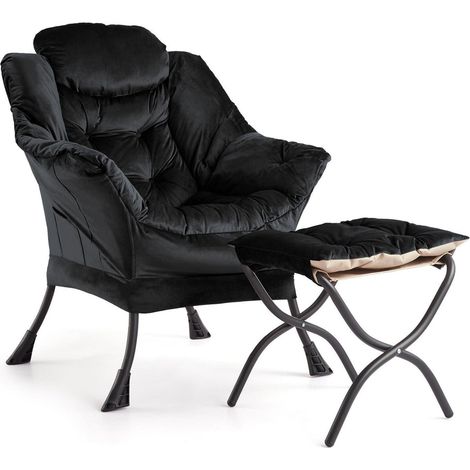 Loungesessel mit Ottomane, großer Lesesessel mit klappbarer Fußstütze, schwarz (1/5)