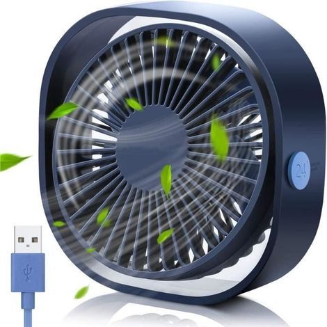 Mini Ventilateur USB Silencieux Portable 3 Vitesse Réglable pour Bureau Sport Voyage Alimenté par USB - Bleu (1/4)