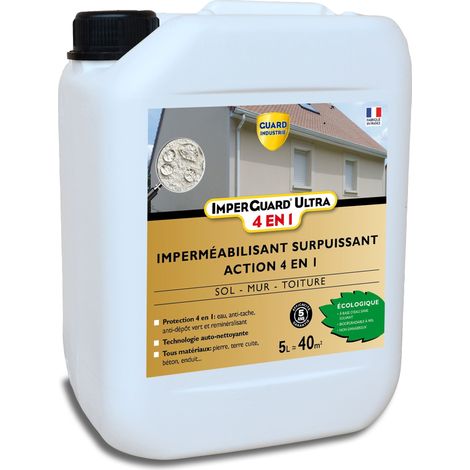 Guard Industrie – Imperméabilisant hydrofuge 4 en 1 5L – Protection contre l'humidité et les salissures – Résistance aux UV et au gel – Multi-supports extérieurs