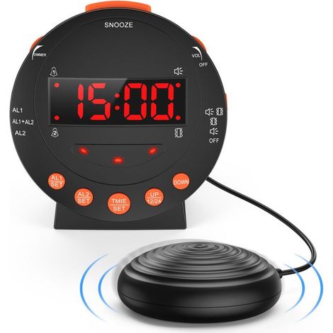 Réveil Sourd avec Vibrant, Réveil Numérique avec Alarme Bruyante et Shaker Puissant, Port De Charge USB, Snooze (1/5)
