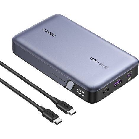 Powerbank Ugreen PB720 da 20000 mAh, con porte USB + 2 porte USB-C, ricarica rapida PD da 100 W (grigio)